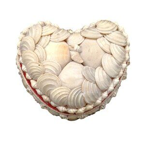Heart-Shaped Vintage Shell Trinket Box with Red Velvet Lining Handmade Philippin